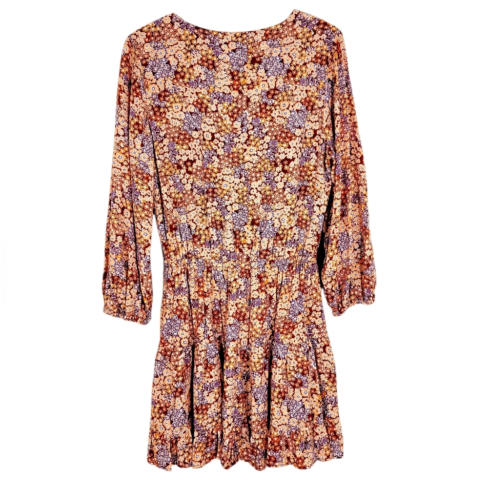 NWT L*SPACE Stay Golden Ditsy Floral Print Cut Out Tie Front Tiered Mini Dress L - Picture 3 of 10